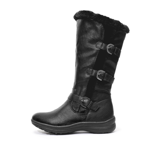 Wide Calf Snow Knee High Boots - BLACK PU - 1